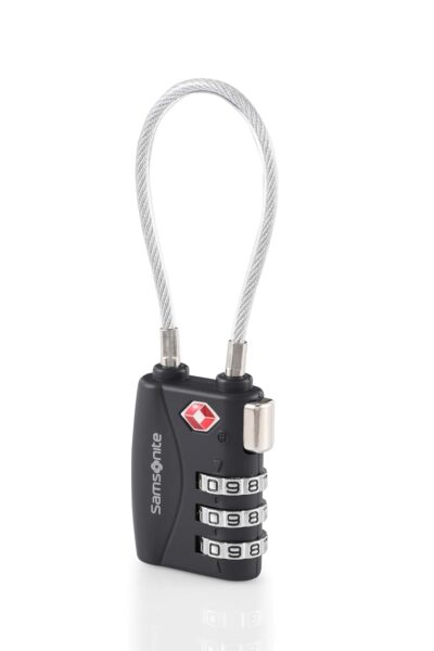 Samsonite TSA Approved 3-Dial Combination Metal Lock, Cable Lock for Luaggage/Backpack, Featuring a TSA-Approved, Stylish | Design & Durable, Black