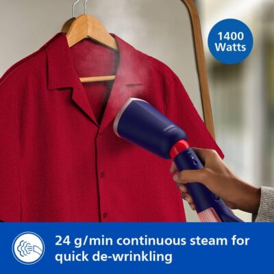 Philips STH 5030/20 Handheld Garment Steamer, Two Water Tanks Glove Pouch & Mat Included, Hand Baggage Friendly Design, Adjustable Head for Horizontal & Vertical Steaming- No Burns Guaranteed
