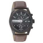 Fastrack All Nighters Quartz Multifunction Black Dial Brown Leather Strap Watch for Guys - NT3165NL01