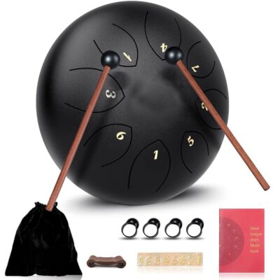 Truenix 6-Inch Steel Tongue Drum, 8 Notes C Key Percussion Instrument with Bag, Mallets & Music Book – Handpan Drum for Kids & Adults, Meditation, Yoga & Music Education (Black)