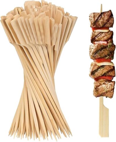 Bamboo Skewers 100PCS Food Appetizer Toothpicks Wide Flat Paddle Bamboo Wood Picks for Cocktail Appetizers Fruit Sandwich Barbeque Snacks, Fondue 8 Inches