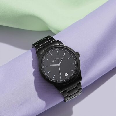 Titan Minimals Quartz Analog with Date Black Dial Black Metal Strap Watch for Men - NT1806NM01