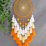 M/S Rakhi Handicraft 8-Inch Handmade Tassel Dream Catcher Wall Decoration – 35.5cm x 71cm (14" x 28") – Orange & White