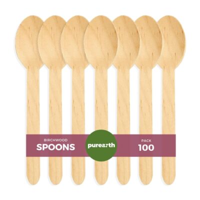 Disposable Wooden Cutlery Set - Alternative to Plastic, Eco Friendly, Biodegradable, Compostable Cutlery Pack, Natural Disposable Utensils Set (Wooden Spoons 100 Pcs)