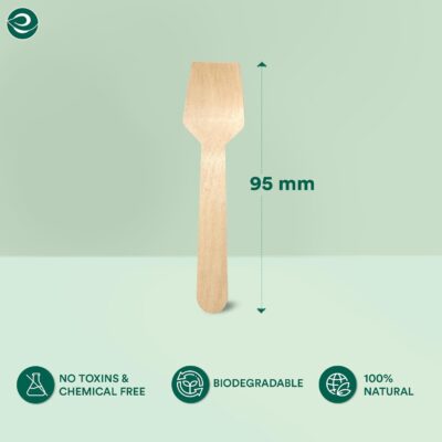 95mm, 100 Pack] Disposable Ice Cream Spoons | Mini Taster, Ice Cream & Pastry Spoons | Wooden Dining Flatware | Ideal for Kids Birthday, Wedding & Party