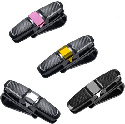 4 Pcs Car Sunglasses Holder, Sunglasses Holder for Car, Glasses Holder Car Sun Visor Organizer with Card Clip Vehicle Glasses Clips with 180 Degree Rotational Ticket Holder Car Visor Accessories