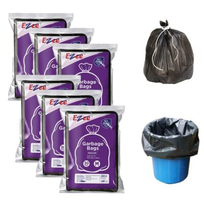 Garbage Bags Medium Black 180 Pcs | 19 X 21 Inch | 30 Pcs x Pack of 6 | Dustbin Trash Bag