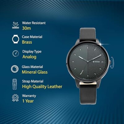 Titan Ladies Workwear Quartz Analog Precision Simplicity Gradient Black Dial Black Leather Strap Watch for Women - NT2648NL01