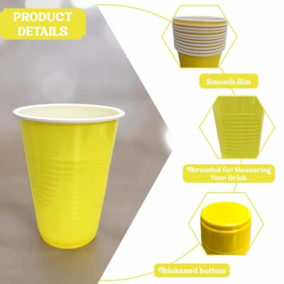 Disposable Yellow Color Glass Set for Occasional Party, Strong Disposable Glass, Leakproof Recylable, Great for Water Juices Party & Event Supplies (Set of 25 Pcs.)