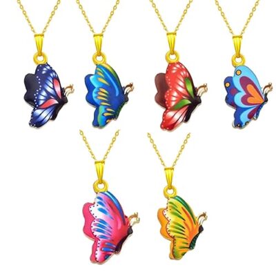 Gold Plated Fashion Jewellery Combo of 6 Enamelled Fluttering Butterfly Pendant Necklace With Chain For Girls and Women CO1000477MUL