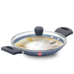 Hawkins Nonstick Pro 0.9 Liter Appa chatty, Mini Kadhai, Appachatti, Appachetty, Appam Pot Maker, Deep Fry Pan with Glass Lid, Granite Kadai