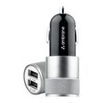 12W Fast Car Charger, Dual USB Output, Multi-Layer Protection, Fast Charging, Compatible with All Cars, Without Cable for All Mobiles & Other USB Enabled Devices (ACC74, Black & Silver)