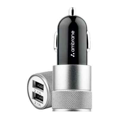 12W Fast Car Charger, Dual USB Output, Multi-Layer Protection, Fast Charging, Compatible with All Cars, Without Cable for All Mobiles & Other USB Enabled Devices (ACC74, Black & Silver)