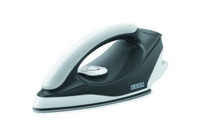 Usha Aurora 1000Watt Dry Iron with Innovative Tail Light Indicator | Single Coat Black Non Stick Soleplate for Longer Durability | Overheat Safety Shutoff | 2 Years Warranty | (Grey & White)