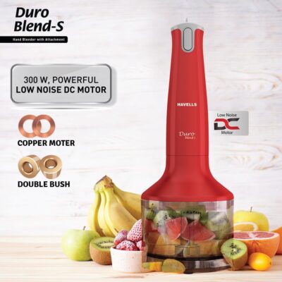 Havells Duro Blend S Hand Blender with Chopper | 300W Low Noise Copper Motor | Detachable Stem | Double Bush Design | Easy Clean | 2 Year Warranty