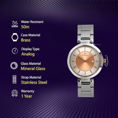 Titan Ladies Neo-Ii Analog Rose Gold Dial Women's Watch-NL2480KM01