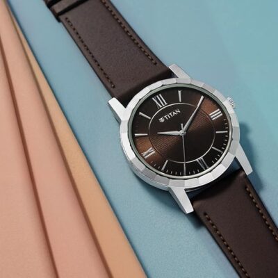 Titan Karishma Zing Quartz Analog Brown Dial Leather Strap Watch for Men-1644SL01