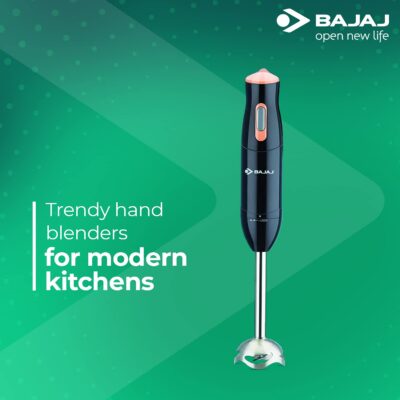 Bajaj HB 21 Silent 300 Watts Hand Blender | Detachable ABS Blender Stem | Penta Flow Breaker | Easy Click Fit Locking | 2 Yr Warranty 【Black & Peach】