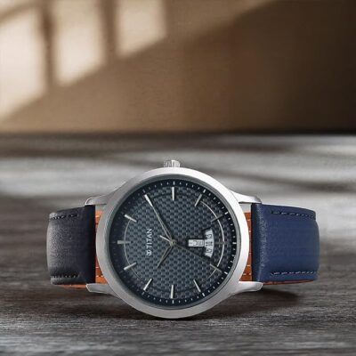 Titan Karishma Quartz Analog Blue Dial Leather Strap Watch for Men-1825SL14/NT1825SL14