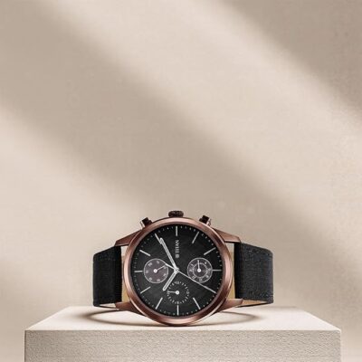 Titan Men's Infinity Chrono Analog Watch: Precise Blue Dial, Rose Gold Highlights, Durable Leather Strap-NS1805QP01/NT1805QP01