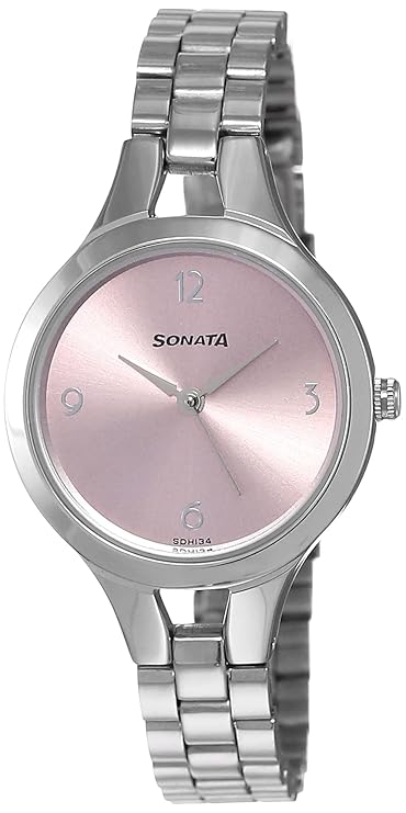 Sonata Steel Daisies Pink Dial Women Analog Watch With Stainless Steel Strap-NR8151SM03