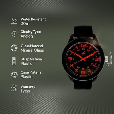 Fastrack Neon Quartz Analog Black Dial Black Silicon Strap Watch for Unisex - NT38003PP13W