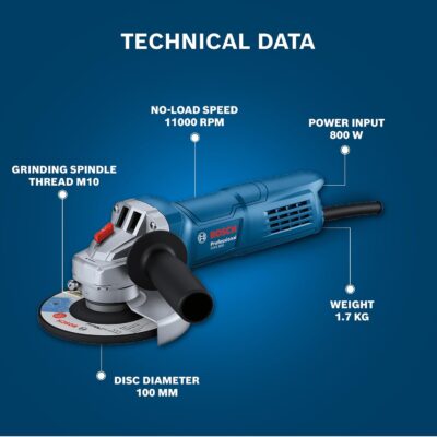 BOSCH Professional GWS 800 Angle Grinder | 800W Power | No-load Speed of 11000 RPM | Versatile Cutting and Grinding Tool | M10 Grinding Spindle Thread | 100 mm Disc | 1 Year Warranty