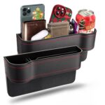 Pearo Car Side Gap Organizer|Car Accessories Interior with Mobile Holder, Bottle/Cup Holder, Card Slot|Charger Hole for Car Front Seat|Leather Storage Accessories (Pack of 1)