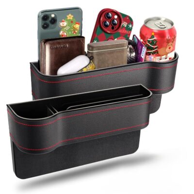 Pearo Car Side Gap Organizer|Car Accessories Interior with Mobile Holder, Bottle/Cup Holder, Card Slot|Charger Hole for Car Front Seat|Leather Storage Accessories (Pack of 1)