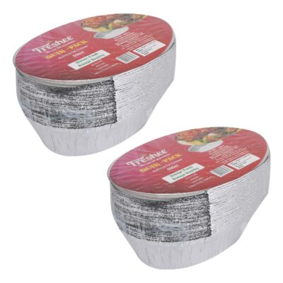 Aluminum Foil Container for Food Packing with Lid, Disposable Silver Foil Box for Storing Food, 600ml, Pack of 50