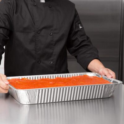 3200ml Disposable Aluminum Baking Tray with Lid for Roasting Freezing Pack of 5 Half Deep Foil Containers for Food Storage, Oven Safe