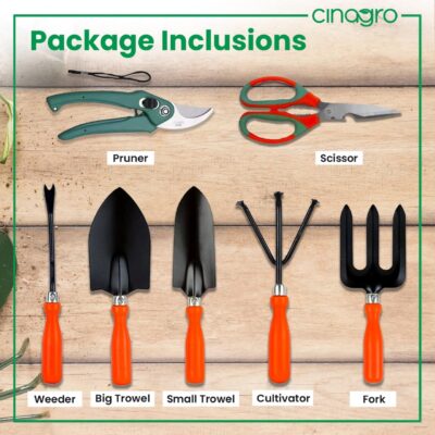 Garden Tools Kit (Set of 7) Weeder, 2 Trowels, Hand Fork, Cultivator, Scissors, Pruner | Gardening Tools Kit for Home Garden, Indoor and Outdoor Gardening