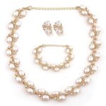 Latest Stylish Design Fancy Pearl Bracelet Earrings Necklace Jewellery Set for Women Valentine Gift for Girlfriend