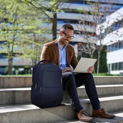 Safari Forge 34L Laptop Backpack, 3 compartments, Raincover, Antitheft pocket, Trolley Sleeve, Organizer, Bottle holder, Front pocket, College bag, school bag, Formal backpack, Color- Navy Blue
