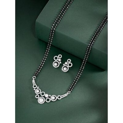 Cubic Zirconia & Pearl Studded Pendant Mangalsutra Earring Set Fashion Jewellery Anniversary Gift for Women