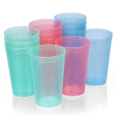 Plastics Party Glasses Drinking Glass Plastic Cups BPA- Free Leak Proof House Party Dispenser Multicolor Tumblers - Red, Blue, Green with Glitter Finish Pack of 12, 500ml Each