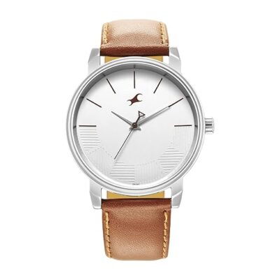 Fastrack Stunners Quartz Analog Silver Dial Brown Leather Strap Watch for Guys - NR3291SL02​