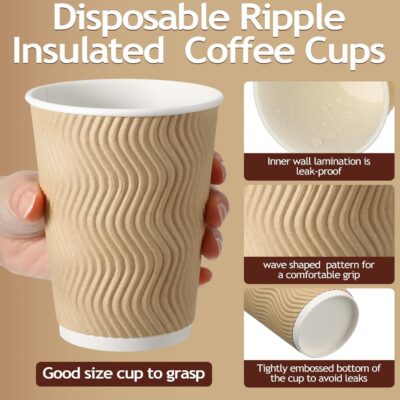 Ripple Paper Non-Slip Cups with Leak Proof & Three Corrugated Layer Ideal for Hot, Cold Hot Coffee/Drinks for Party (200 ml, 50 Pcs, Brown) (50)