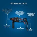 BOSCH GBH 220 Corded Electric Rotary Hammer with SDS Plus, 720 W, 2 J, 2.3 Kg, 3 Modes, For Concrete, Metal & Wood + Carrying case, , 1 Year Warranty from BOSCH, Blue