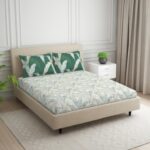 SPACES 100% Cotton Double Bedsheet with 2 Pillow Covers (Size 88 x 100 inch) | 132 TC Bed Sheet for Double Bed | Breathable Pure Cotton Queen Size Bedsheet | Tropica | Floral Light Green