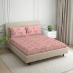 SPACES 100% Cotton Double Bedsheet with 2 Pillow Covers (Size 88 x 100 inch) | 132 TC Bed Sheet for Double Bed | Breathable Pure Cotton Queen Size Bedsheet | Tropica | Floral Light Pink