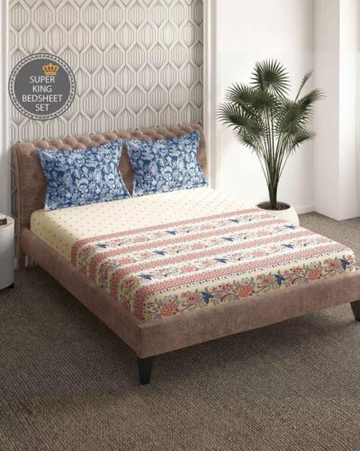 Portico New York Super King Size Flat Double Bedsheet with 2 Pillow Covers Shalimar 6