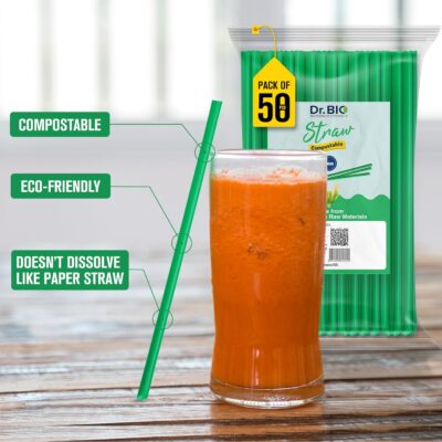 Biodegradable Compostable Straw Eco Friendly, Thick Quality, Made of Corn Starch (2.25 cm x 19 cm) - 100 Nos. (8 mm)