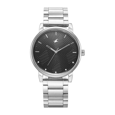 Fastrack Stunners Black Dial Silver Metal Strap Watch for Guys - 3278SM05
