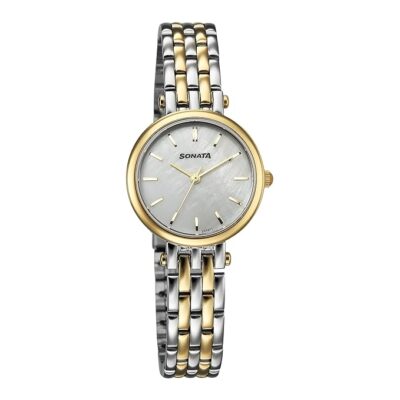 Sonata Quartz Analog White Dial Stainless Steel Strap Watch for Women