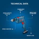 BOSCH Professional GSB 10 RE Corded-Electric Drill Tool Set, 10 mm, 500 Watt, 1 Year Warranty, Blue (100 Pcs Accessory Set)