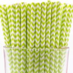 CHOCO DECOR Disposable Paper Striped Straws - Green Striped Color (6 mm)- Pack of 100 Pcs