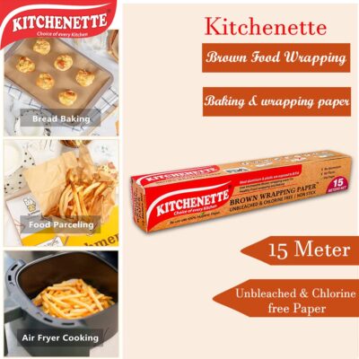 Brown Food Wrapping & Baking Paper (Unbleached & Chlorine Free) Multipurpose | Oven and Microwave Safe | Non Stick - 15 Meters