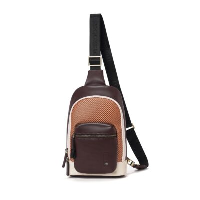 MOKOBARA The Memo Crossbody Sling Vegan Leather & Nylon Chest Bag Casual Shoulder Daypack (Mokogram- Tofu)
