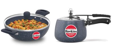 Hawkins Ceramic Nonstick Pressure Cooker and Deep Kadhai (3 Litre Cooker + 2.5 Litre Kadai)